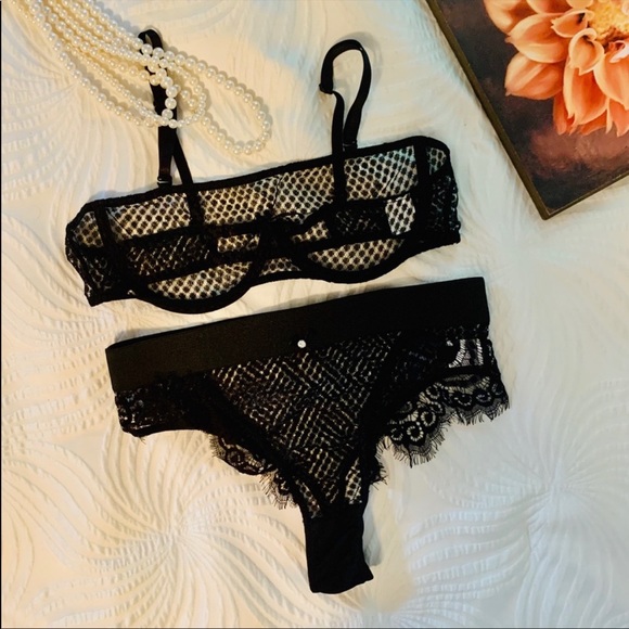 Black High Waist Thong Lingerie Set - Picture 4 of 4